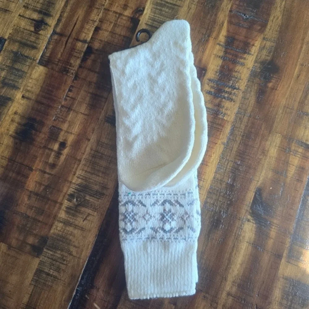MUK LUKS Ivory Tall Boot Sock Fair Isle Mid-Calf‎ Women Size 6-11 Cozy Winter